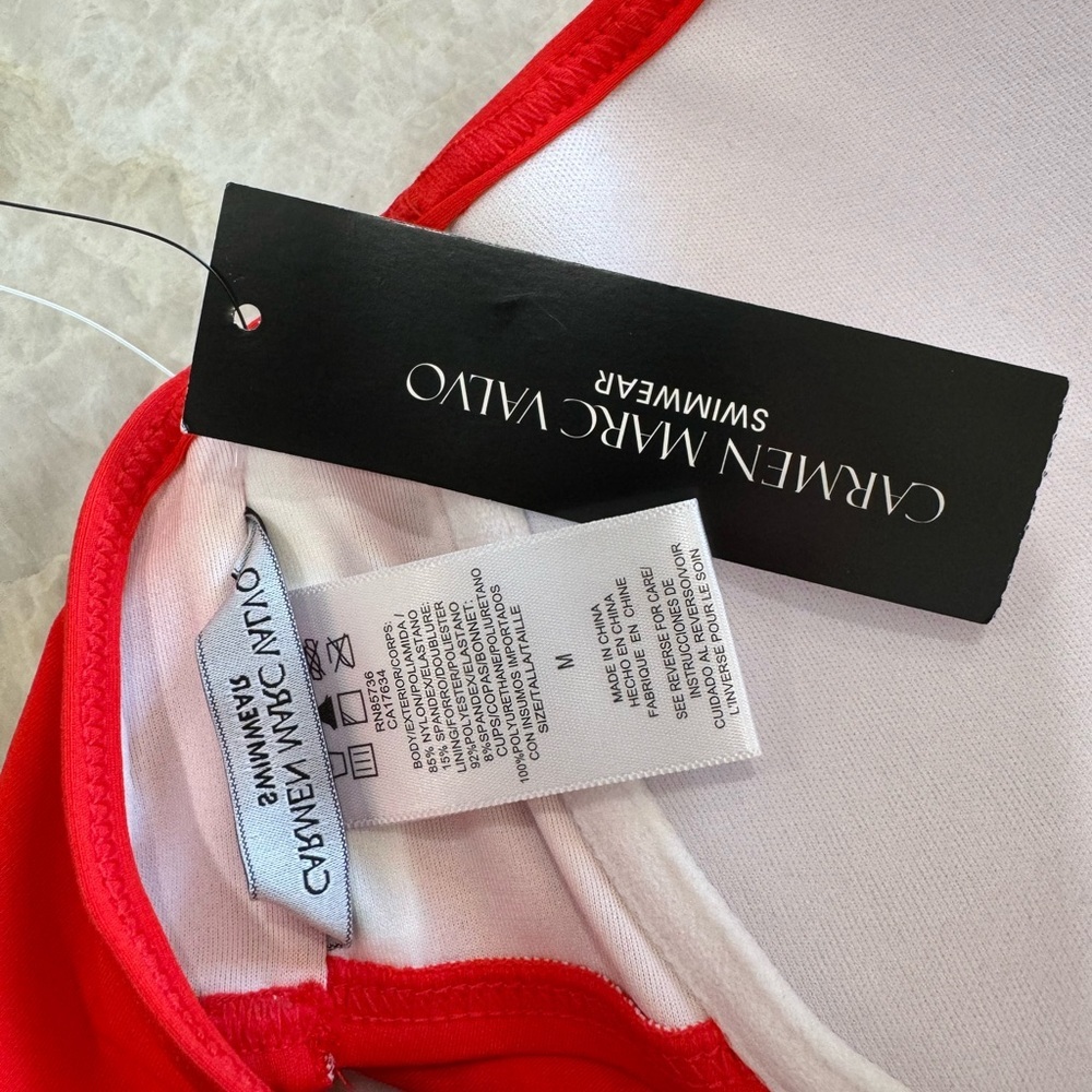 NWT Carmen Marc Valvo Swim Sense Red Scarlet Wrap Top - Picture 7 of 9